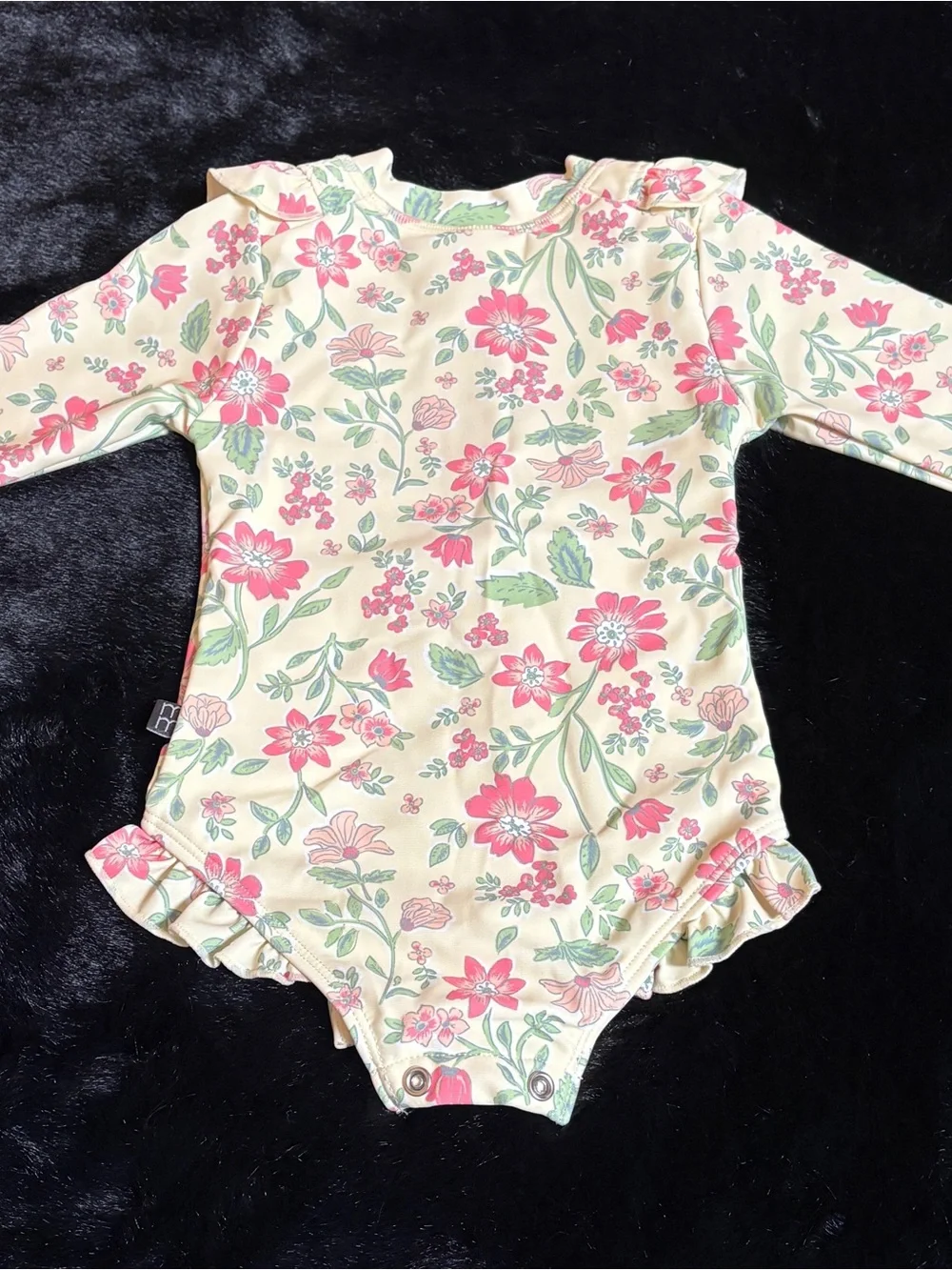 Girls' Long-Sleeve Floral One-Piece Swimsuit - Pink & Cream